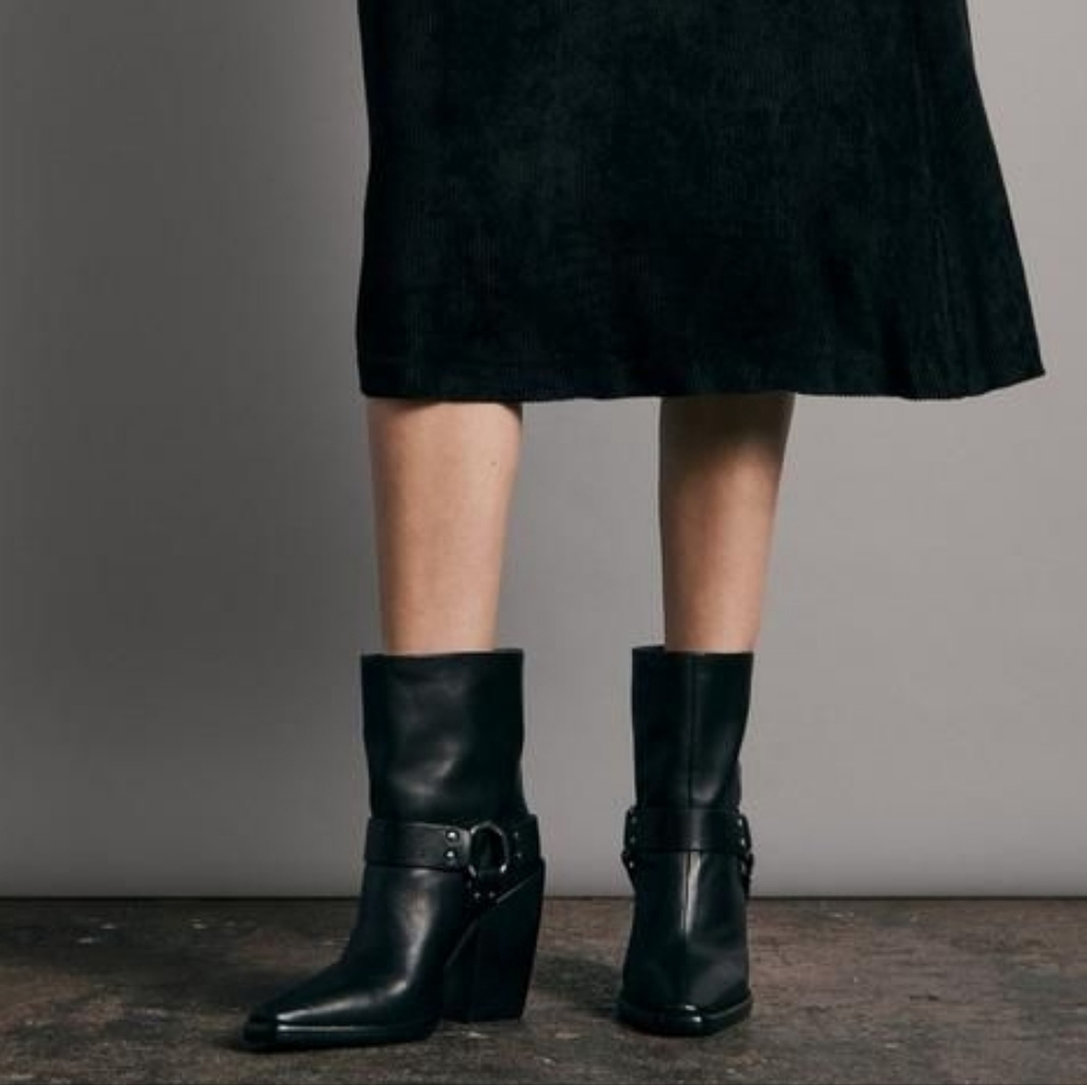 rag & bone Rio Western Heeled Ankle Boot In Black NWT 38.5.